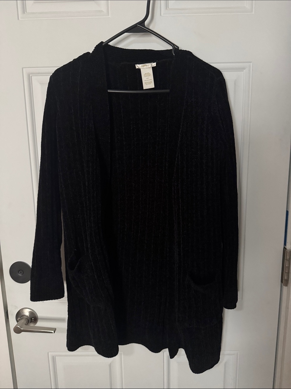 Matty M Black Ribbed Open-Front Cardigan